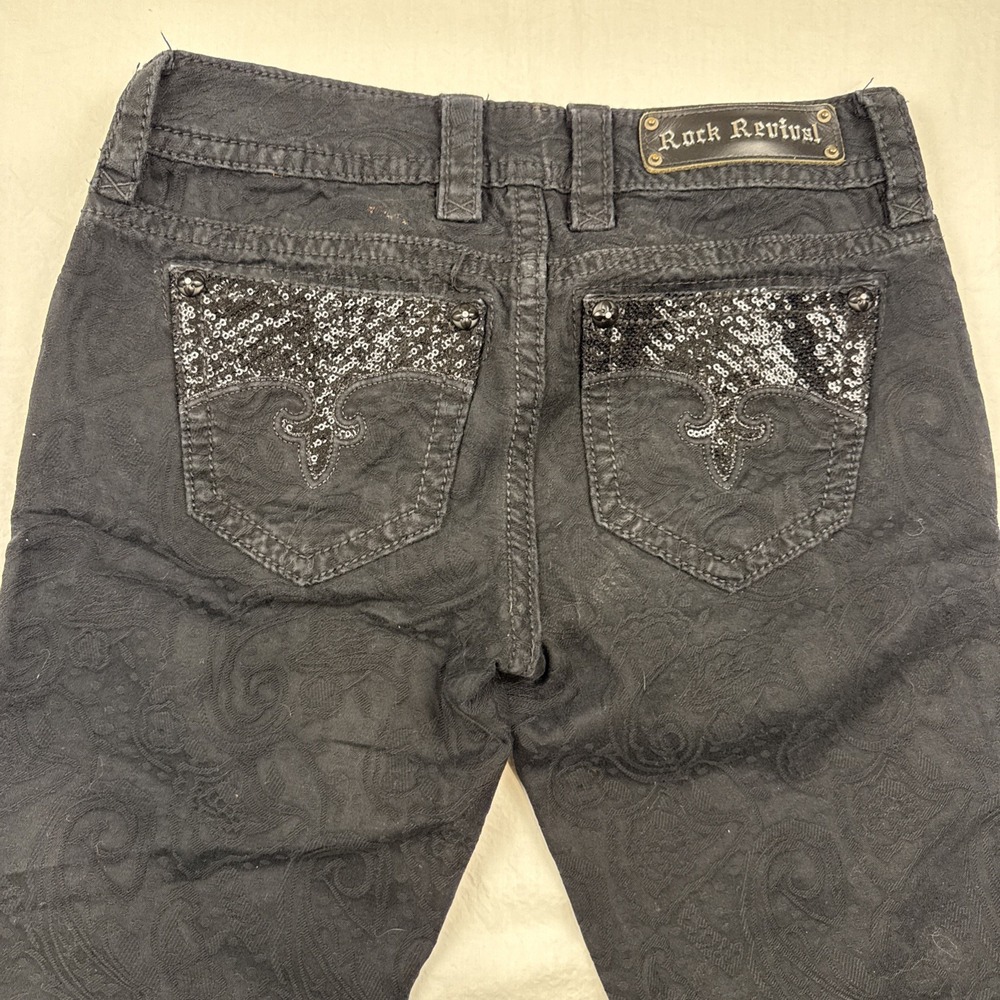 Miss Me JEANS WOMENS 27 SLIM BOOT EMBROIDERED FACTORY DISTRESSED WHISKERING